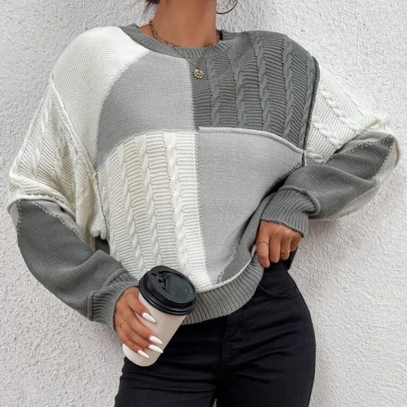 Boho color block cable knit sweater - Picture 2 of 6